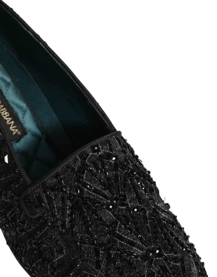 Dolce &amp; Gabbana Black Velvet Embroidered Dress Loafers Shoes