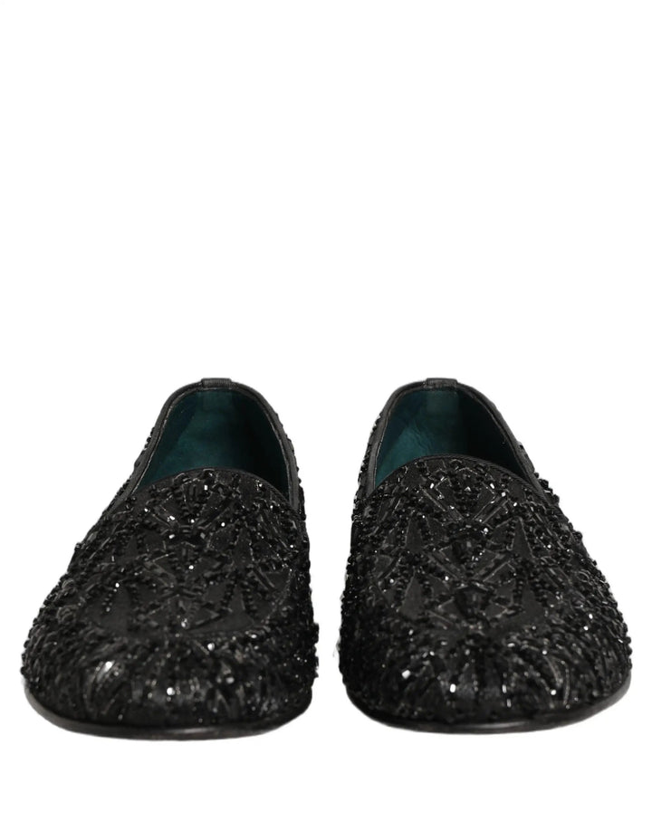Dolce &amp; Gabbana Black Velvet Embroidered Dress Loafers Shoes