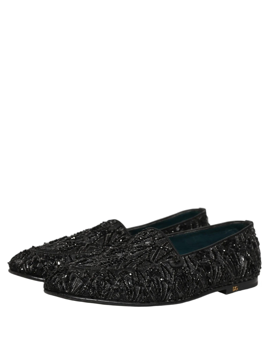 Dolce &amp; Gabbana Black Velvet Embroidered Dress Loafers Shoes