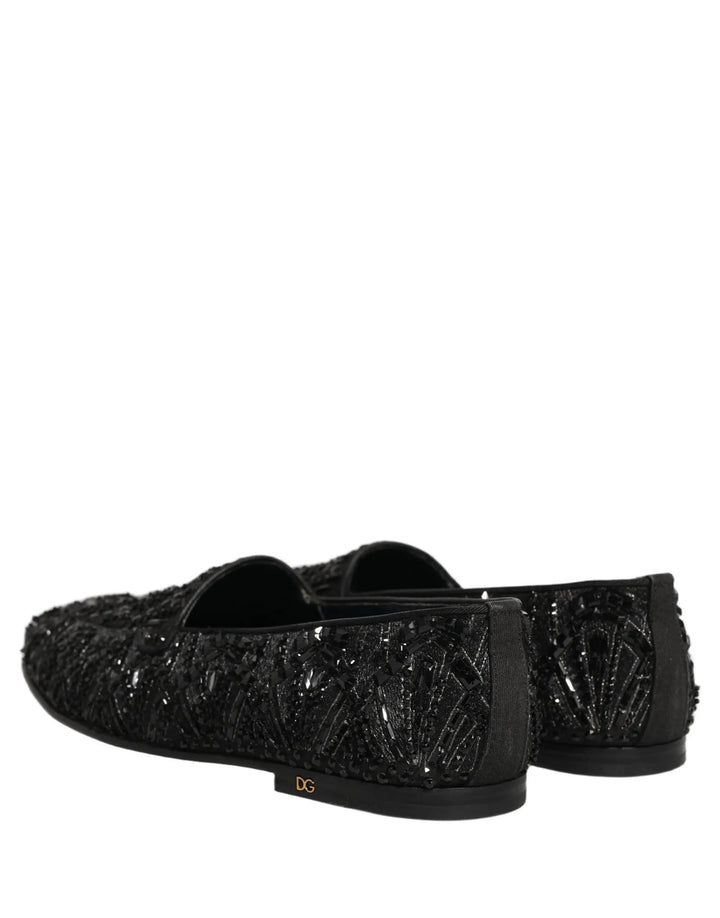 Dolce &amp; Gabbana Black Velvet Embroidered Dress Loafers Shoes