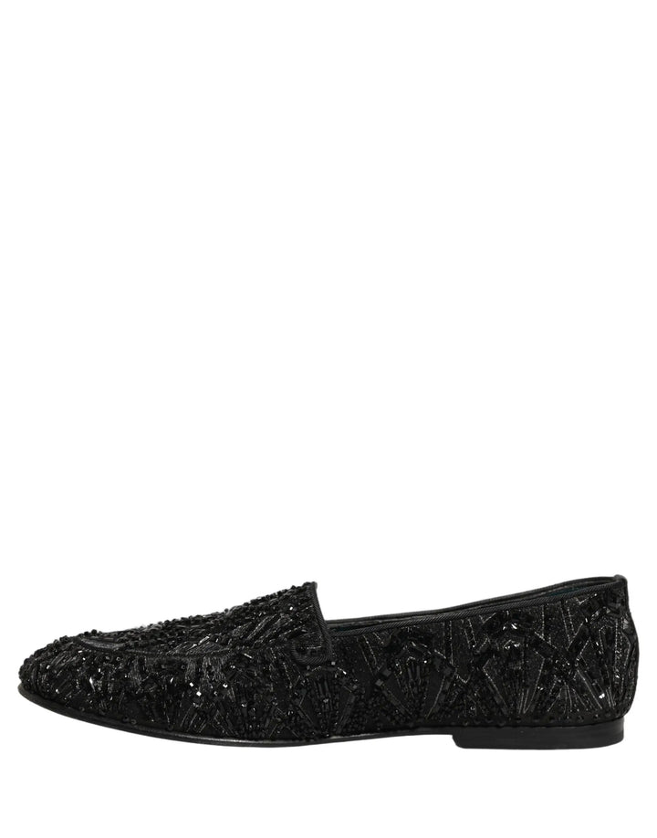 Dolce &amp; Gabbana Black Velvet Embroidered Dress Loafers Shoes