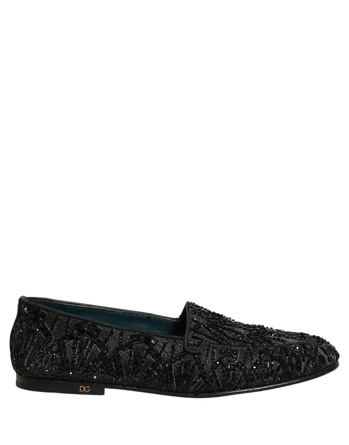 Dolce &amp; Gabbana Black Velvet Embroidered Dress Loafers Shoes