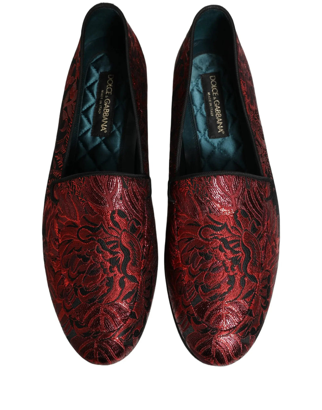 Dolce &amp; Gabbana Red Floral Jacquard Slip On Loafers Shoes