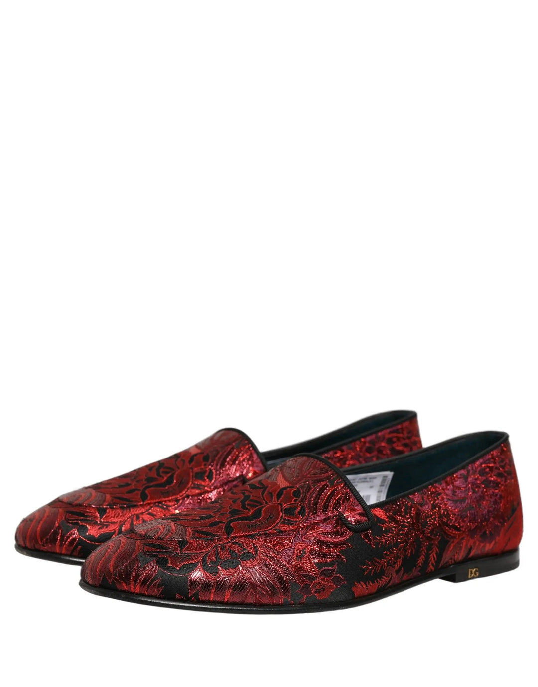 Dolce &amp; Gabbana Red Floral Jacquard Slip On Loafers Shoes