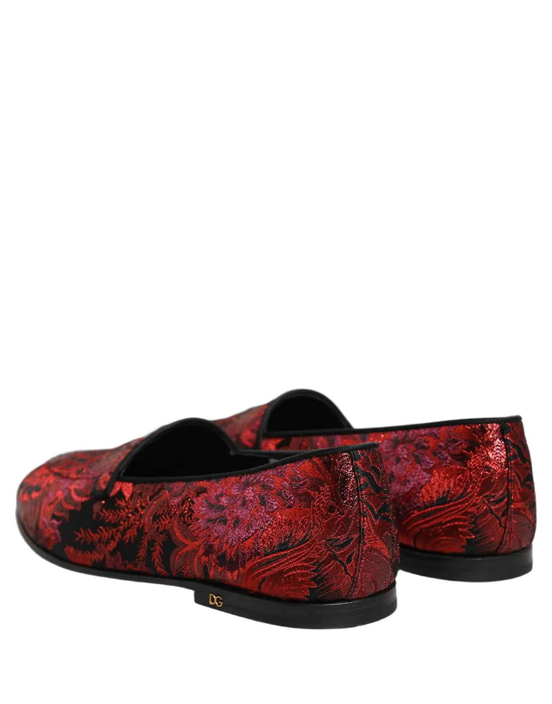 Dolce &amp; Gabbana Red Floral Jacquard Slip On Loafers Shoes