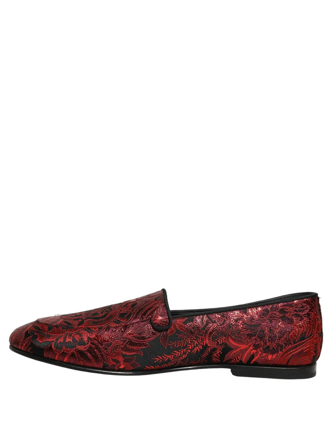 Dolce &amp; Gabbana Red Floral Jacquard Slip On Loafers Shoes