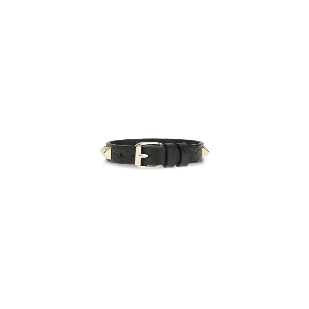 Valentino Garavani Black Calf Leather Bos Taurus Bracelet