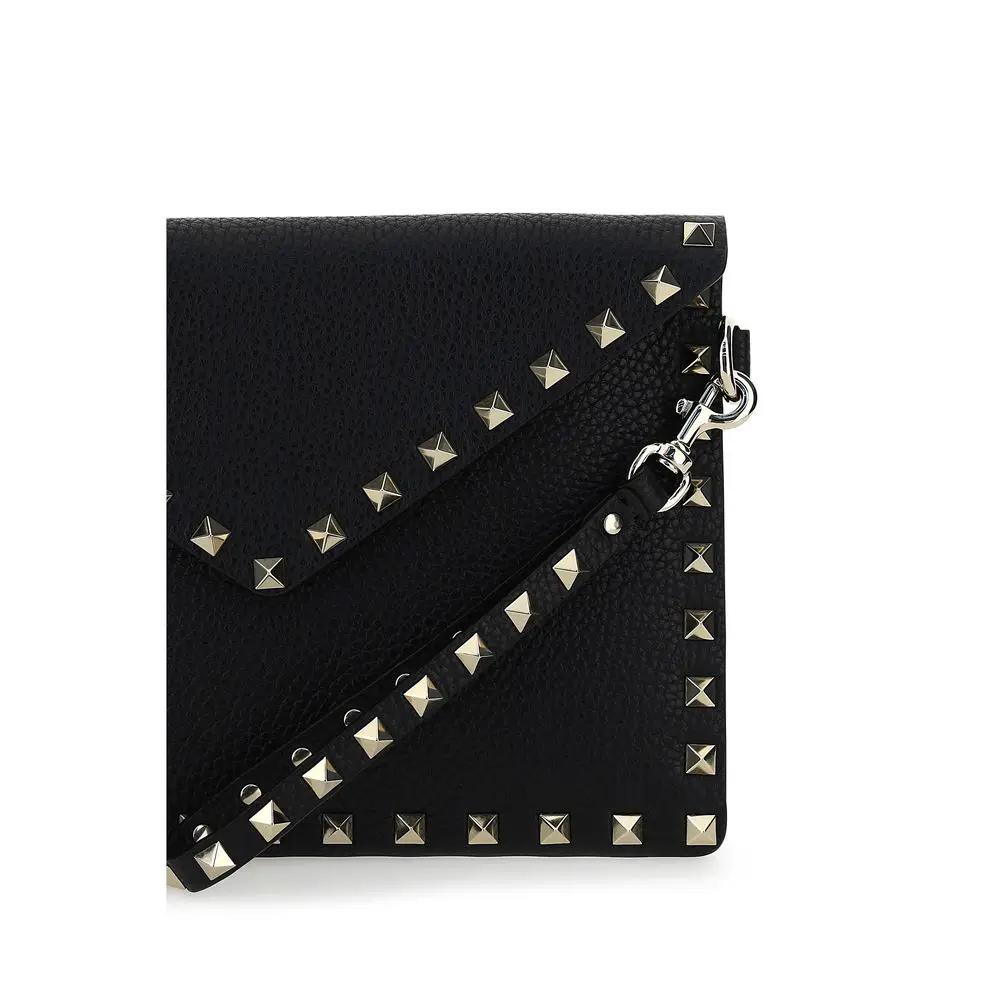 Valentino Garavani Black Calf Leather Bos Taurus Clutch Bag