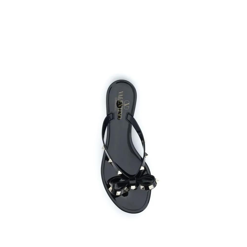 Valentino Garavani Black Cotton Flip-Flop Sandals