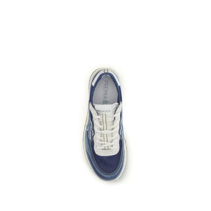 Premiata Blue Calf Leather Bos Taurus Athletic Sneakers