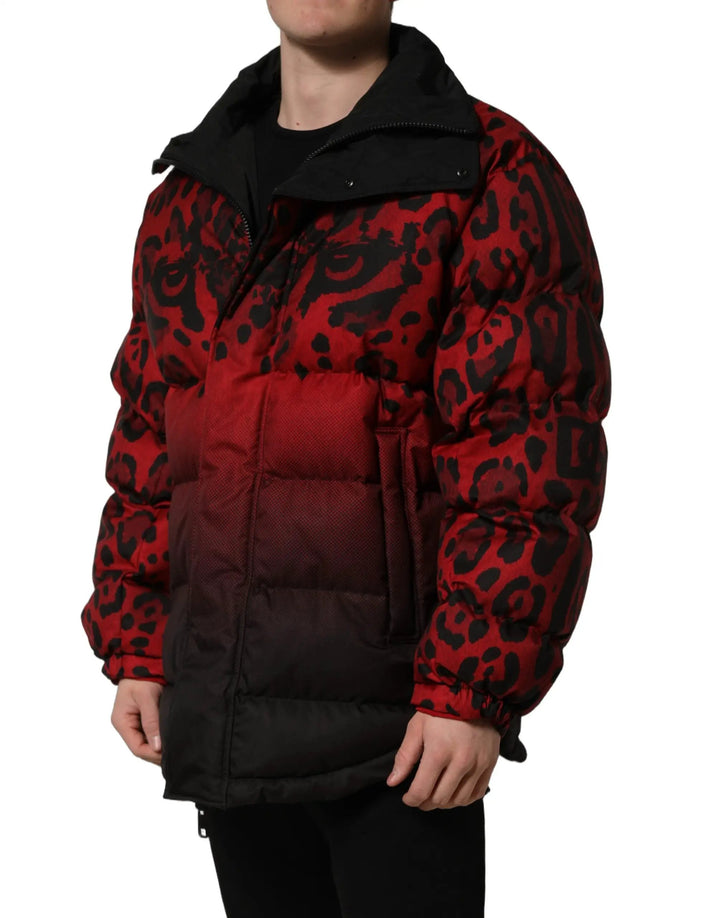 Dolce &amp; Gabbana Sample Sale | Dolce &amp; Gabbana Red Black Reversible Animal Print Puffer Coat Jacket - | Designer outlet