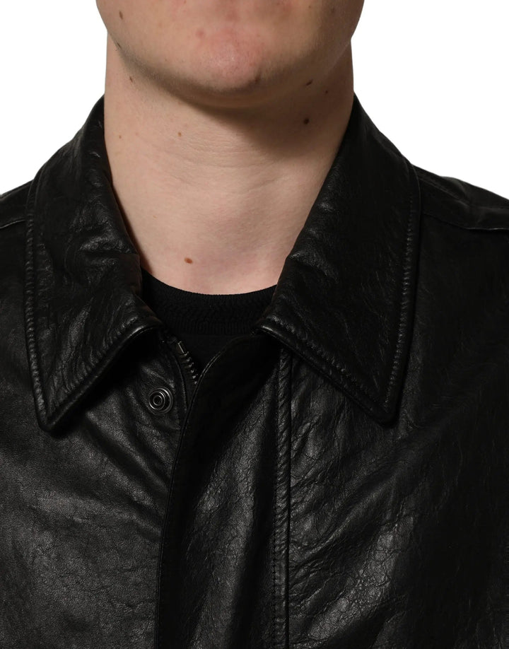 Dolce &amp; Gabbana Sample Sale | Dolce &amp; Gabbana Black Leather Full Zip Men Biker Jacket - | Designer outlet