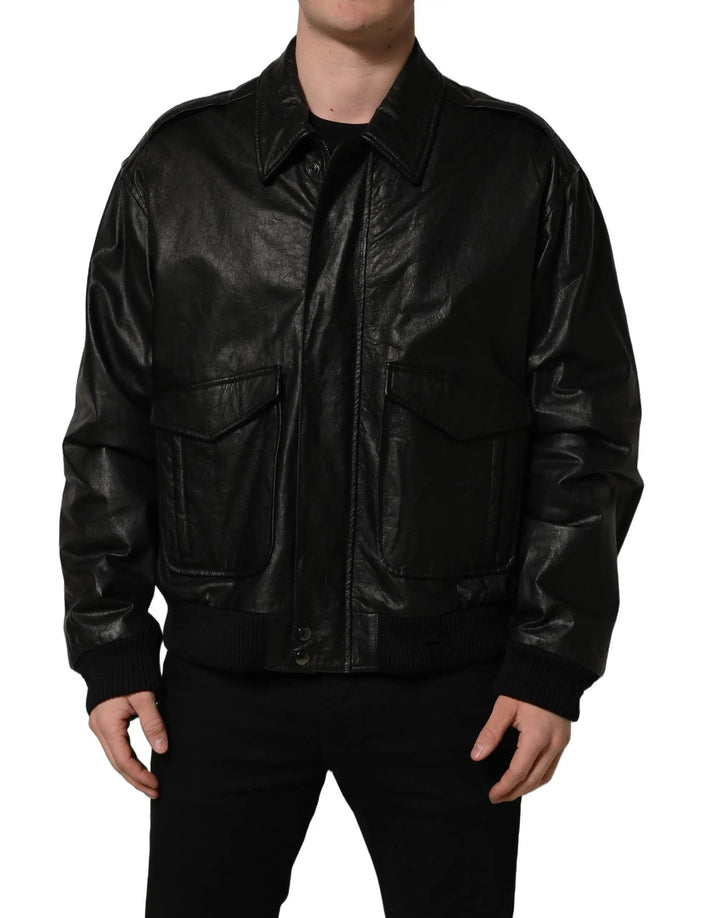 Dolce &amp; Gabbana Sample Sale | Dolce &amp; Gabbana Black Leather Full Zip Men Biker Jacket - | Designer outlet