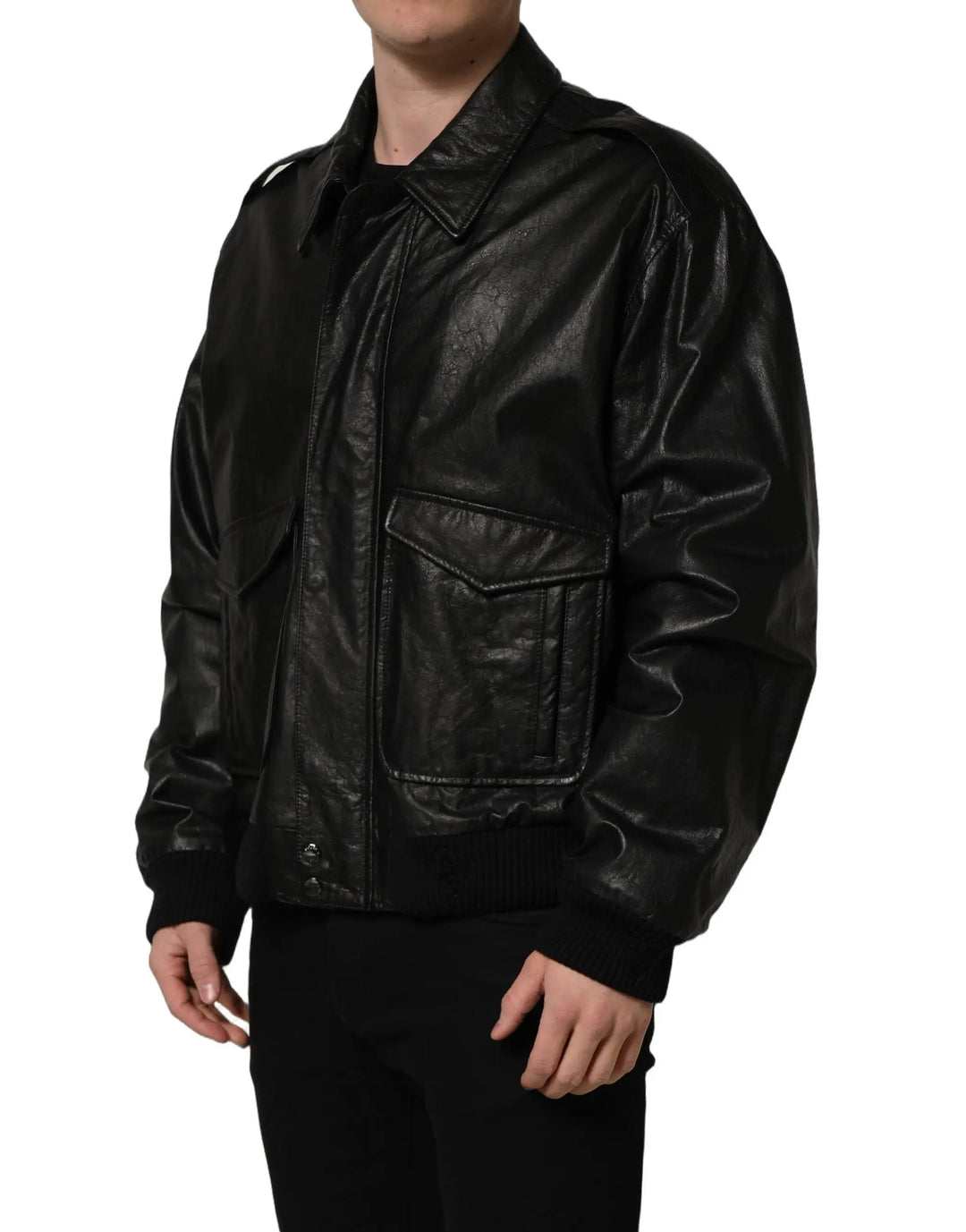 Dolce &amp; Gabbana Sample Sale | Dolce &amp; Gabbana Black Leather Full Zip Men Biker Jacket - | Designer outlet