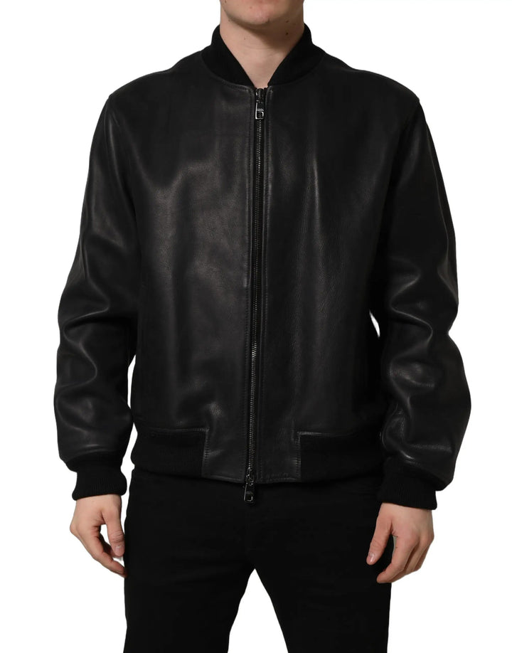Dolce &amp; Gabbana Sample Sale | Dolce &amp; Gabbana Black Leather Full Zip Men Biker Jacket - | Designer outlet