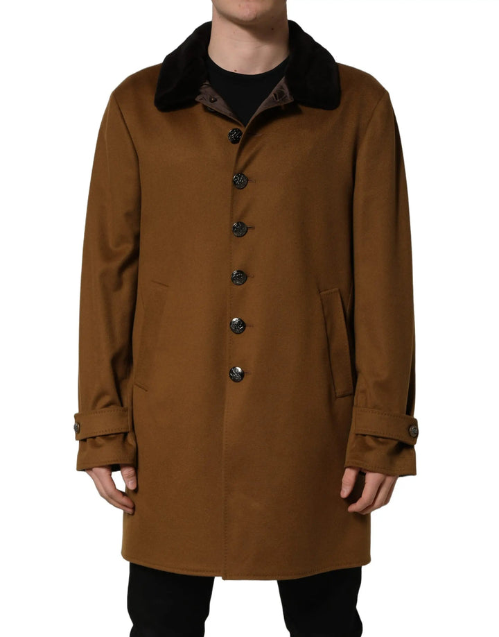Dolce &amp; Gabbana Sample Sale | Dolce &amp; Gabbana Brown Cashmere Mink Fur Men Overcoat Jacket - | Designer outlet