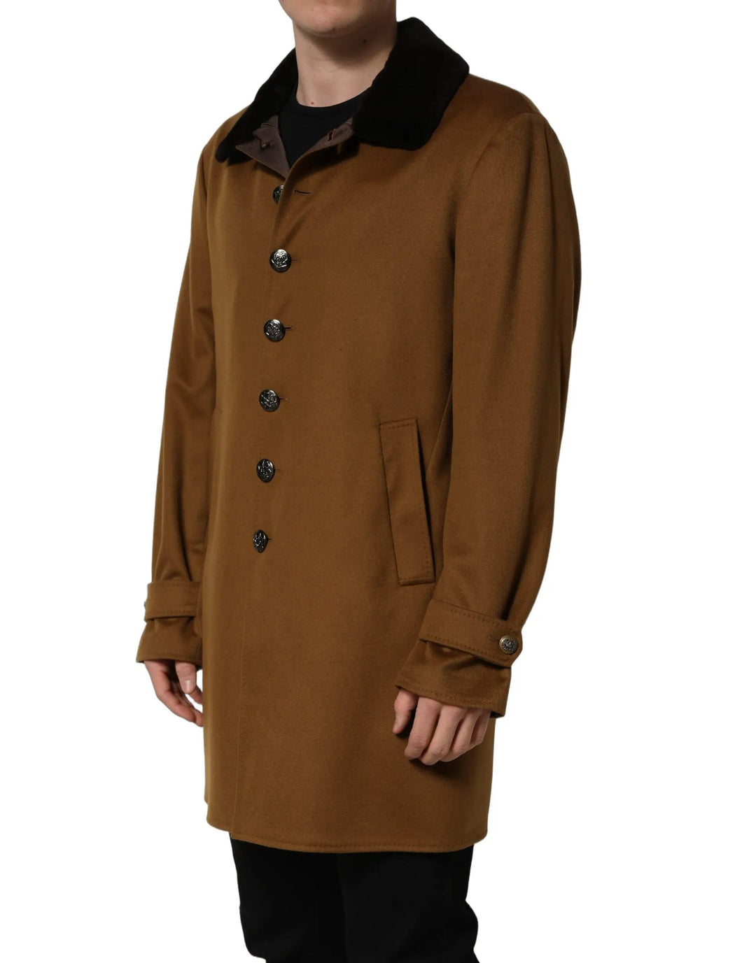 Dolce &amp; Gabbana Sample Sale | Dolce &amp; Gabbana Brown Cashmere Mink Fur Men Overcoat Jacket - | Designer outlet