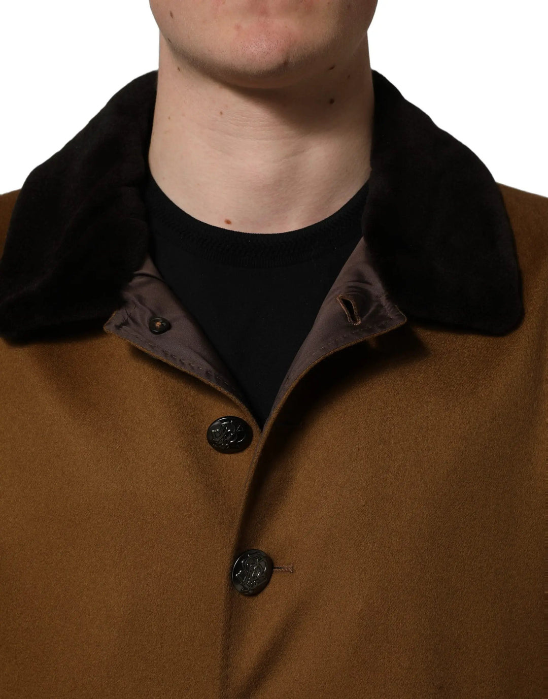 Dolce &amp; Gabbana Sample Sale | Dolce &amp; Gabbana Brown Cashmere Mink Fur Men Overcoat Jacket - | Designer outlet