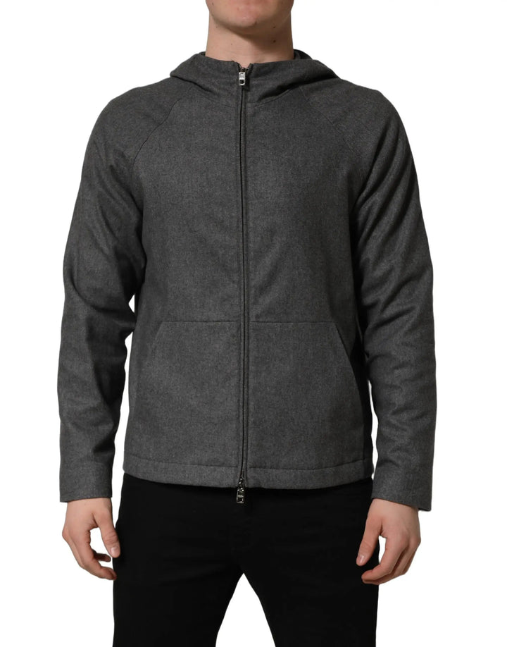 Dolce &amp; Gabbana Sample Sale | Dolce &amp; Gabbana Gray Cotton Men Hooded Full Zip Bomber Jacket - | Designer outlet