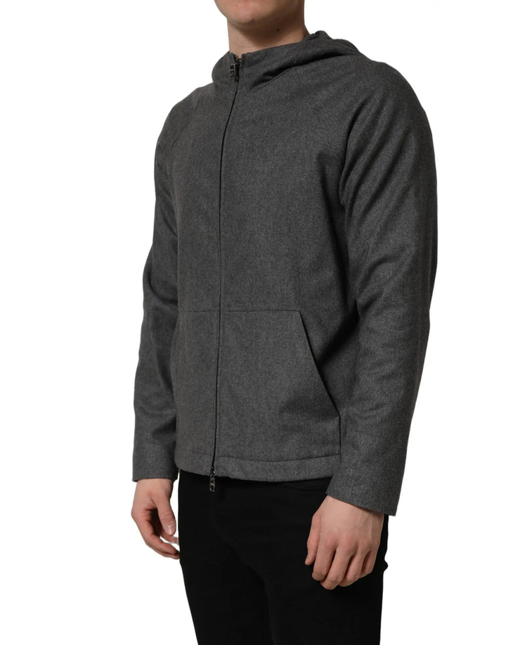 Dolce &amp; Gabbana Sample Sale | Dolce &amp; Gabbana Gray Cotton Men Hooded Full Zip Bomber Jacket - | Designer outlet