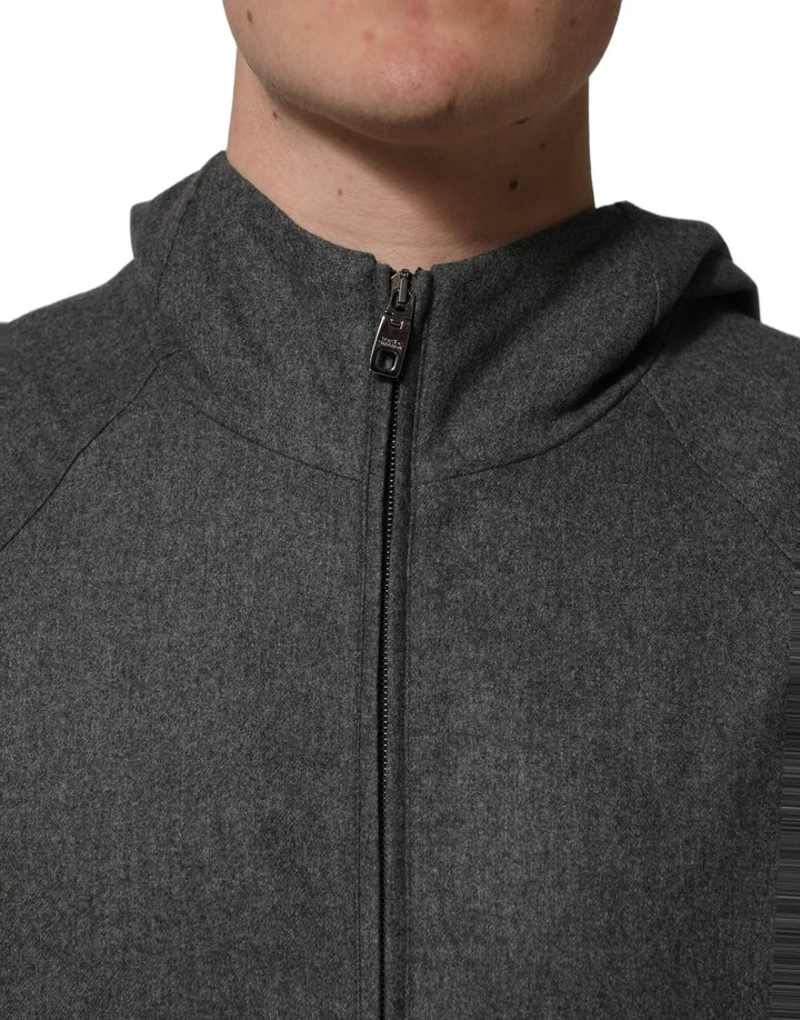 Dolce &amp; Gabbana Sample Sale | Dolce &amp; Gabbana Gray Cotton Men Hooded Full Zip Bomber Jacket - | Designer outlet