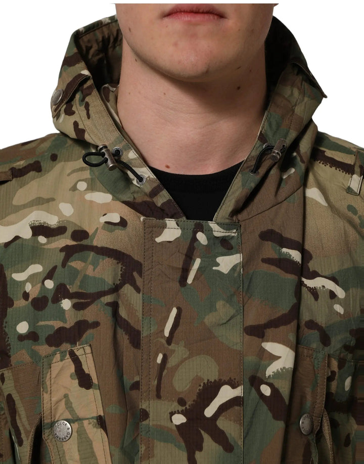 Dolce &amp; Gabbana Sample Sale | Dolce &amp; Gabbana Multicolor Camouflage Hooded Coat Jacket - | Designer outlet
