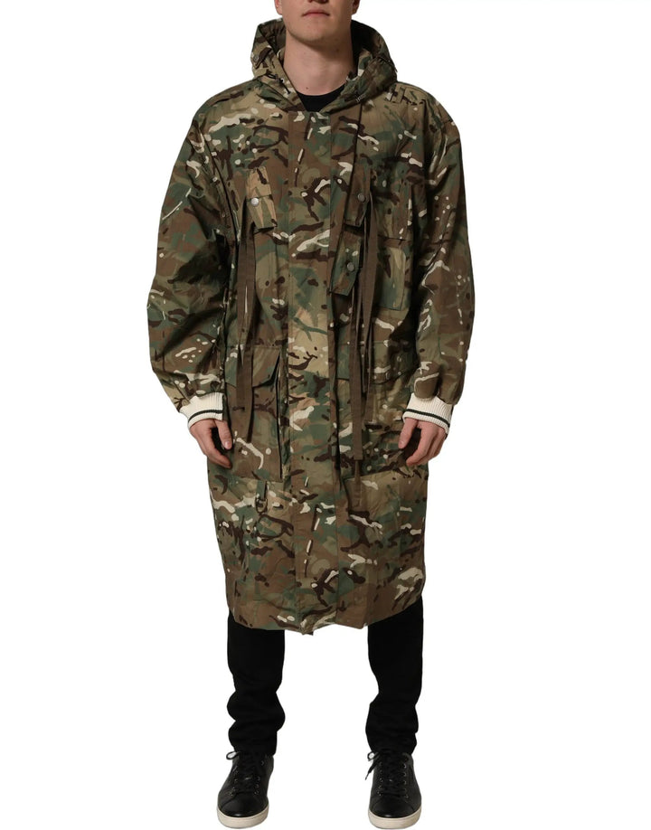 Dolce &amp; Gabbana Sample Sale | Dolce &amp; Gabbana Multicolor Camouflage Hooded Coat Jacket - | Designer outlet