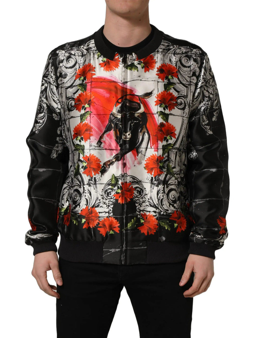Dolce &amp; Gabbana Sample Sale | Dolce &amp; Gabbana Multicolor Majolica Bull Print Bomber Jacket - | Designer outlet