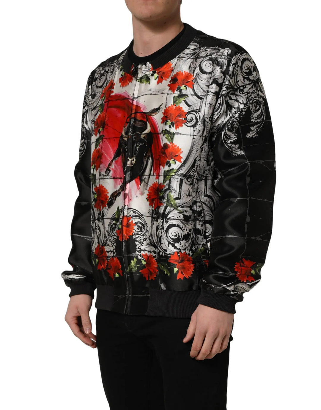 Dolce &amp; Gabbana Sample Sale | Dolce &amp; Gabbana Multicolor Majolica Bull Print Bomber Jacket - | Designer outlet