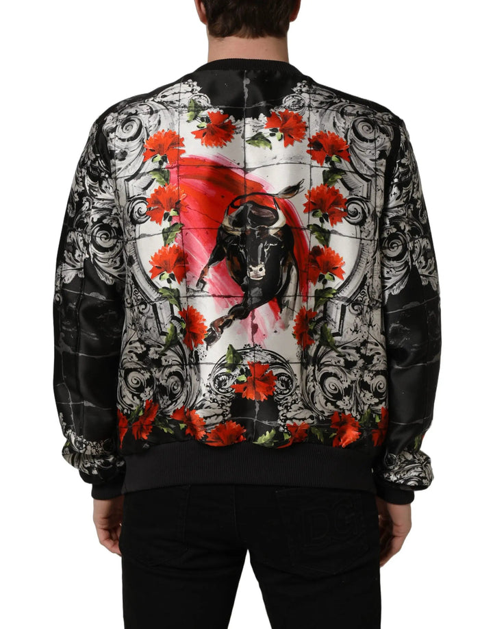 Dolce &amp; Gabbana Sample Sale | Dolce &amp; Gabbana Multicolor Majolica Bull Print Bomber Jacket - | Designer outlet