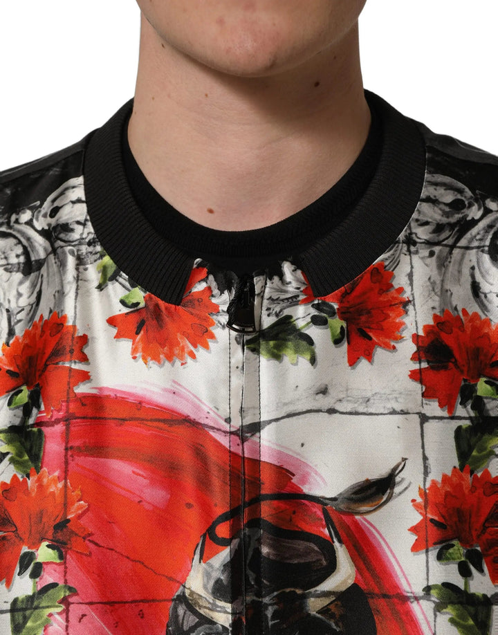 Dolce &amp; Gabbana Sample Sale | Dolce &amp; Gabbana Multicolor Majolica Bull Print Bomber Jacket - | Designer outlet