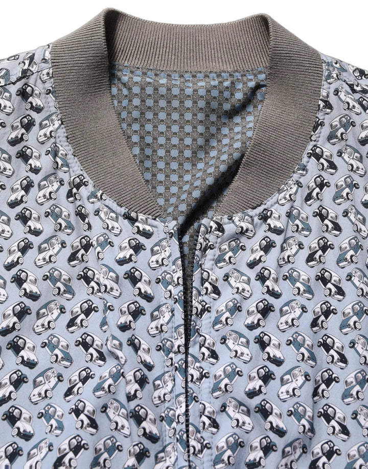 Dolce &amp; Gabbana Sample Sale | Dolce &amp; Gabbana Light Blue Cotton Car Print Bomber Jacket - | Designer outlet