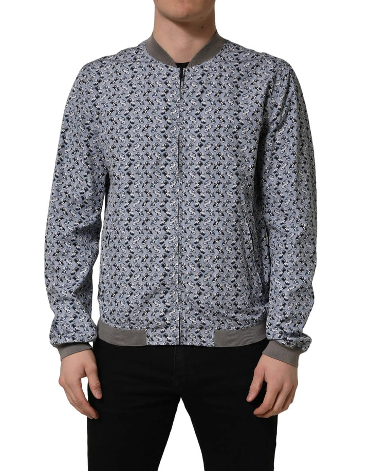 Dolce &amp; Gabbana Sample Sale | Dolce &amp; Gabbana Light Blue Cotton Car Print Bomber Jacket - | Designer outlet