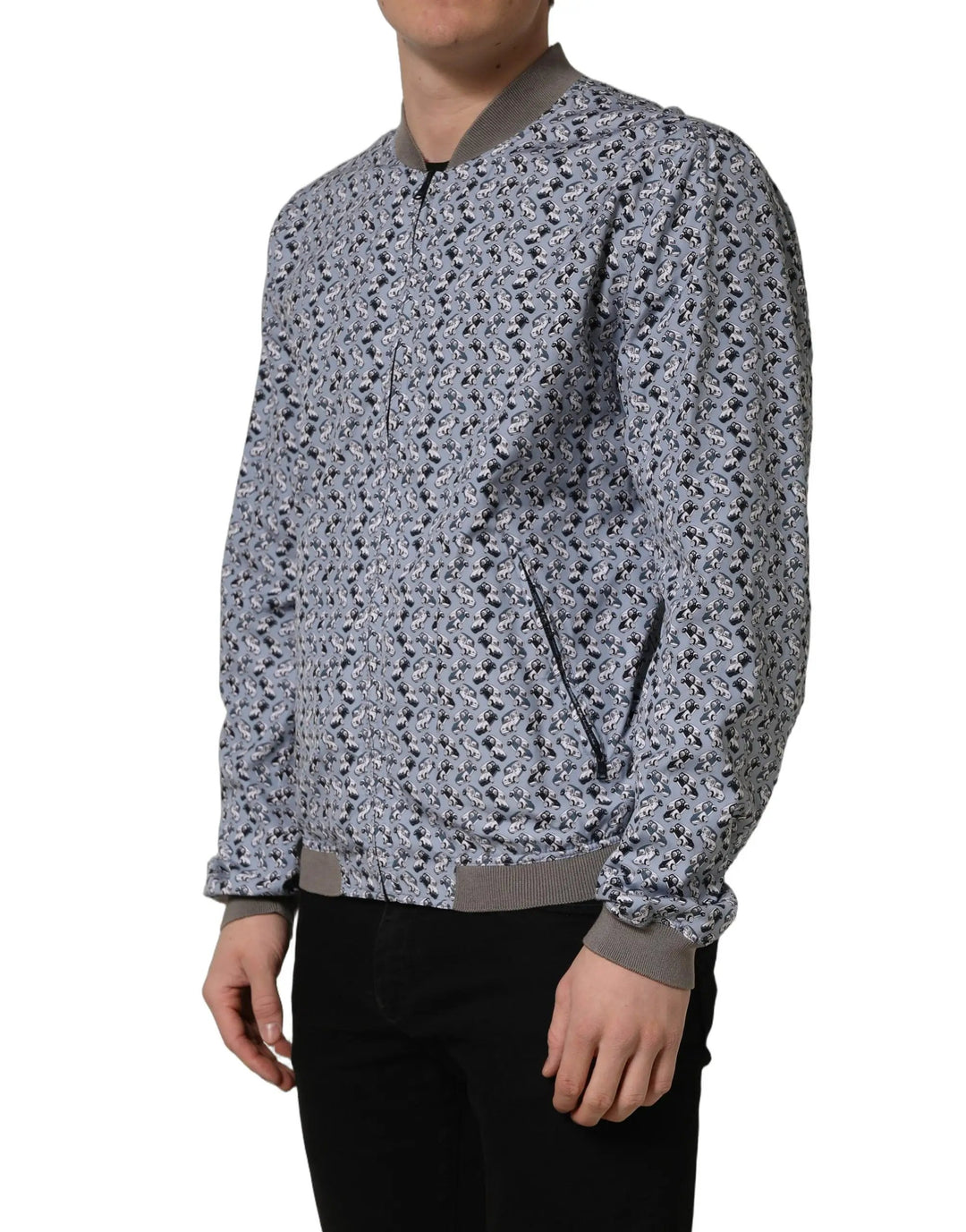 Dolce &amp; Gabbana Sample Sale | Dolce &amp; Gabbana Light Blue Cotton Car Print Bomber Jacket - | Designer outlet
