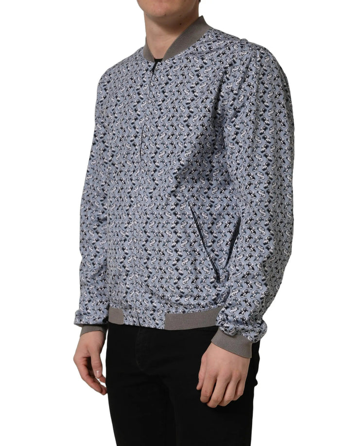 Dolce &amp; Gabbana Sample Sale | Dolce &amp; Gabbana Light Blue Cotton Car Print Bomber Jacket - | Designer outlet