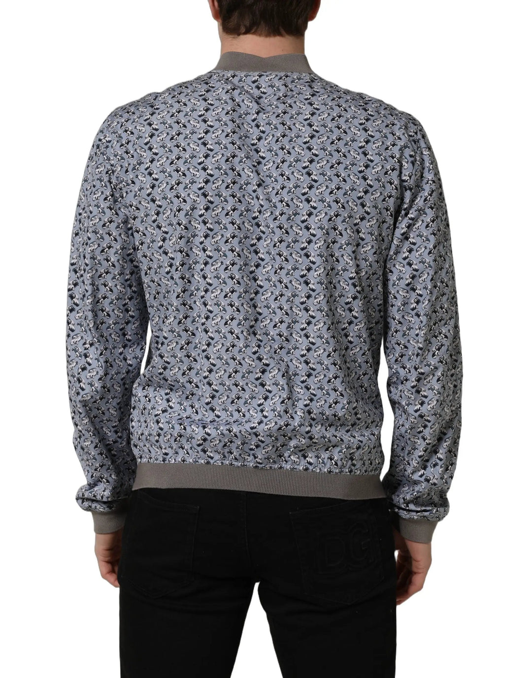 Dolce &amp; Gabbana Sample Sale | Dolce &amp; Gabbana Light Blue Cotton Car Print Bomber Jacket - | Designer outlet