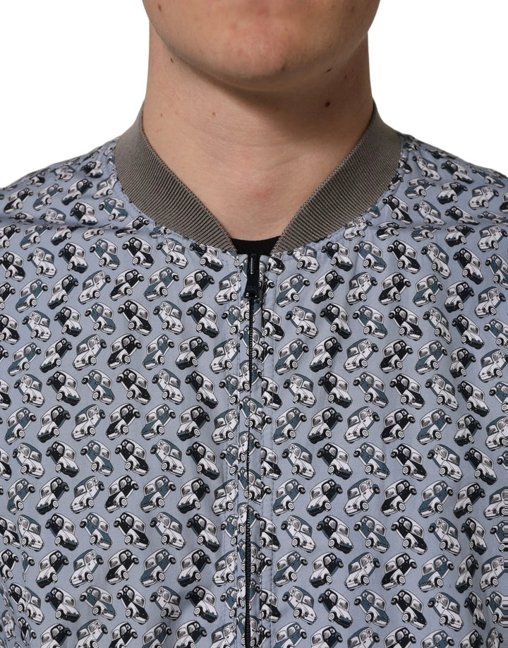 Dolce &amp; Gabbana Sample Sale | Dolce &amp; Gabbana Light Blue Cotton Car Print Bomber Jacket - | Designer outlet