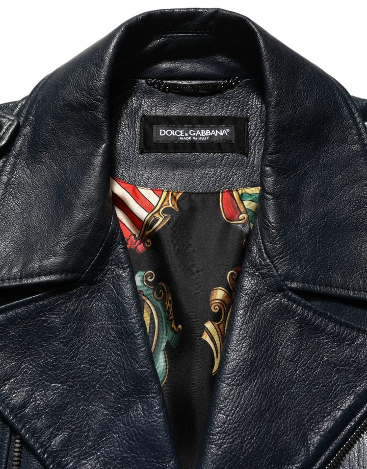 Dolce &amp; Gabbana Sample Sale | Dolce &amp; Gabbana Black Leather Men Biker Coat Goatskin Jacket - | Designer outlet
