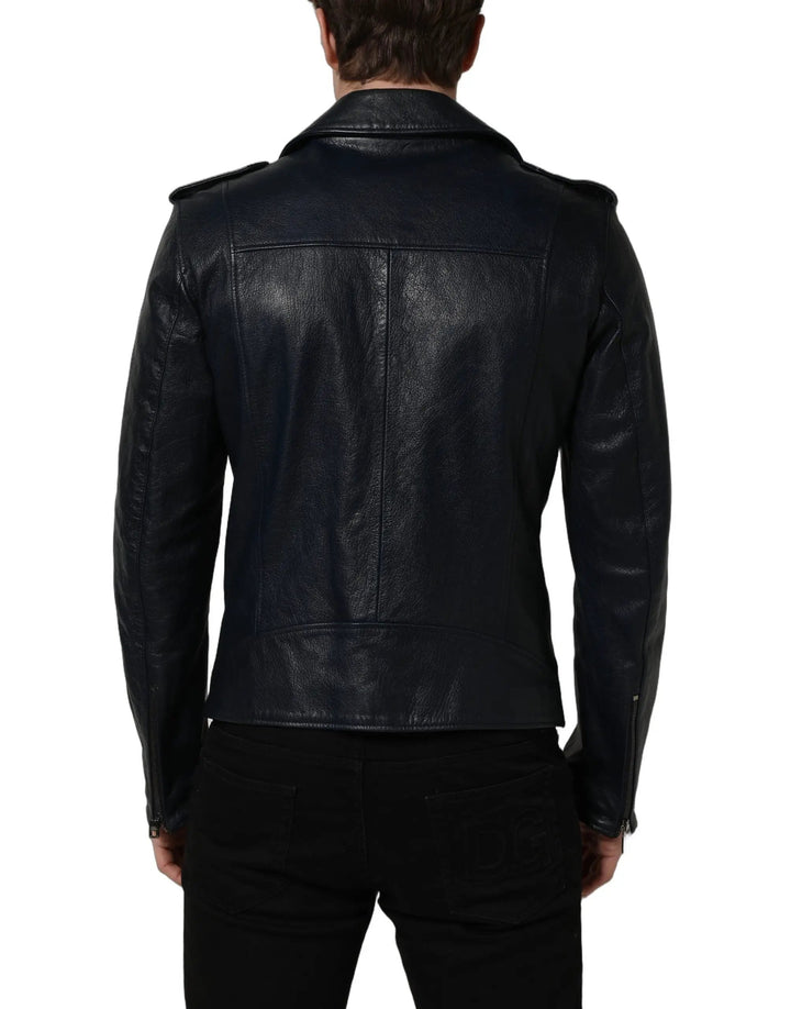 Dolce &amp; Gabbana Sample Sale | Dolce &amp; Gabbana Black Leather Men Biker Coat Goatskin Jacket - | Designer outlet