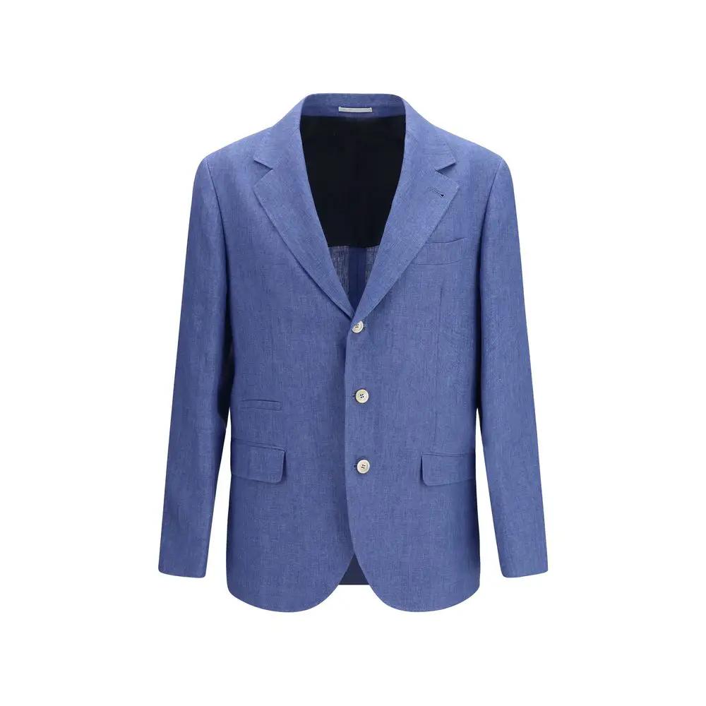 Brunello Cucinelli Sample Sale | Brunello Cucinelli Blue Linen Full-Length Jacket - | Designer outlet