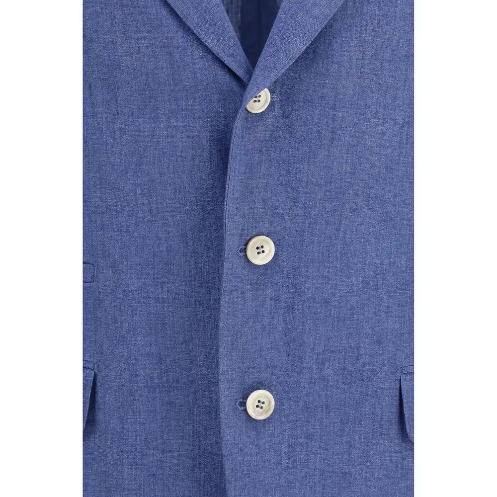 Brunello Cucinelli Sample Sale | Brunello Cucinelli Blue Linen Full-Length Jacket - | Designer outlet