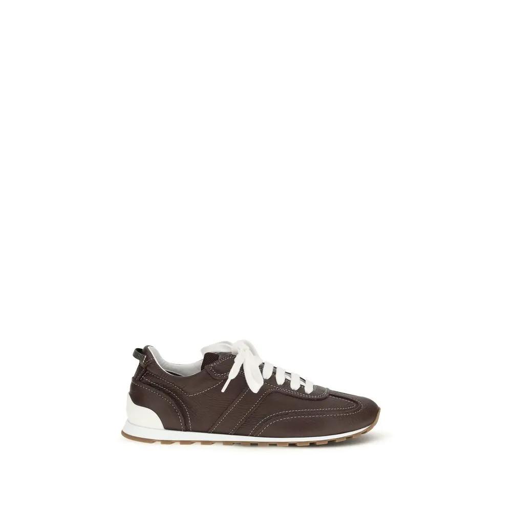 Brunello Cucinelli Sample Sale | Brunello Cucinelli Brown Calf Leather Bos Taurus Athletic Sneakers - | Designer outlet