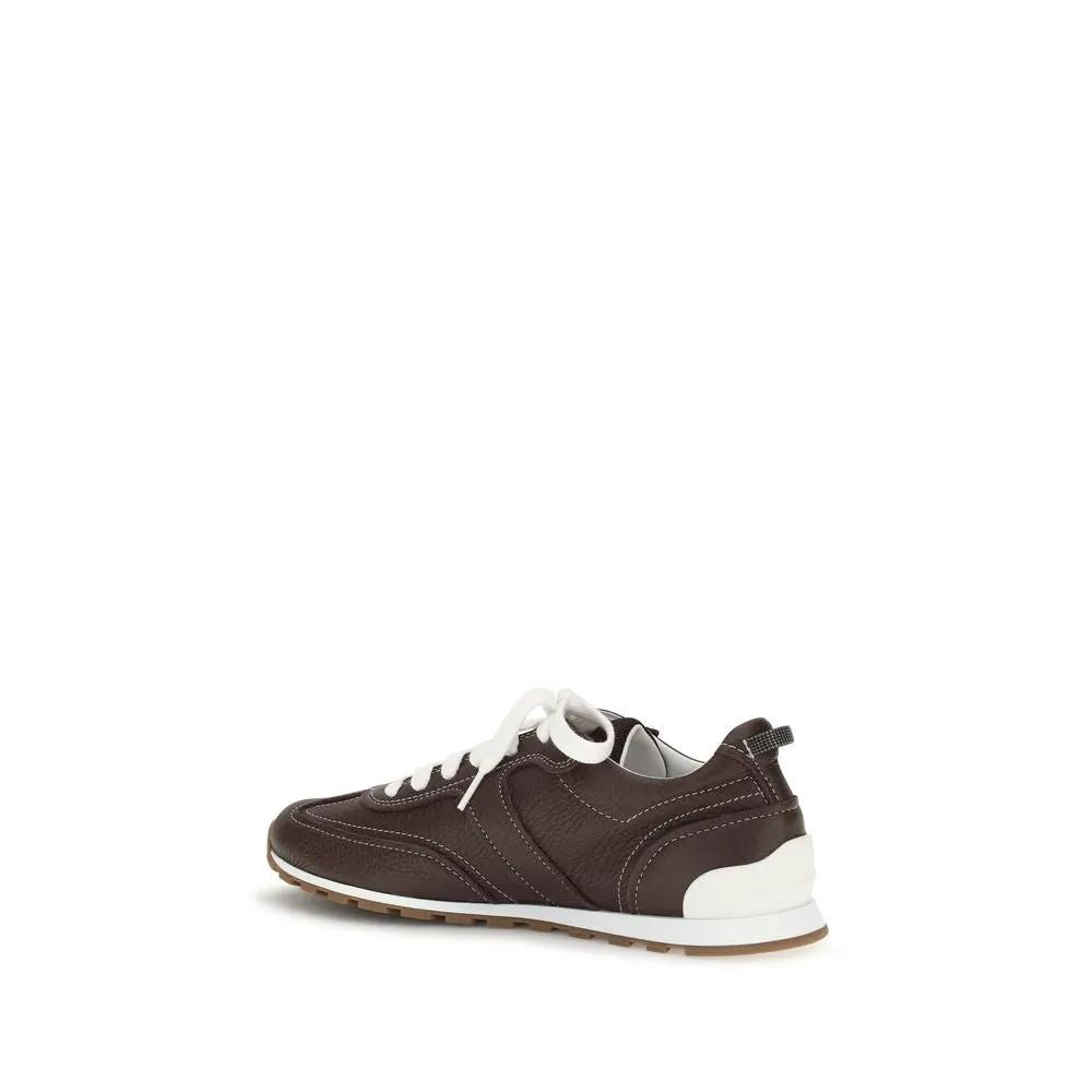 Brunello Cucinelli Sample Sale | Brunello Cucinelli Brown Calf Leather Bos Taurus Athletic Sneakers - | Designer outlet