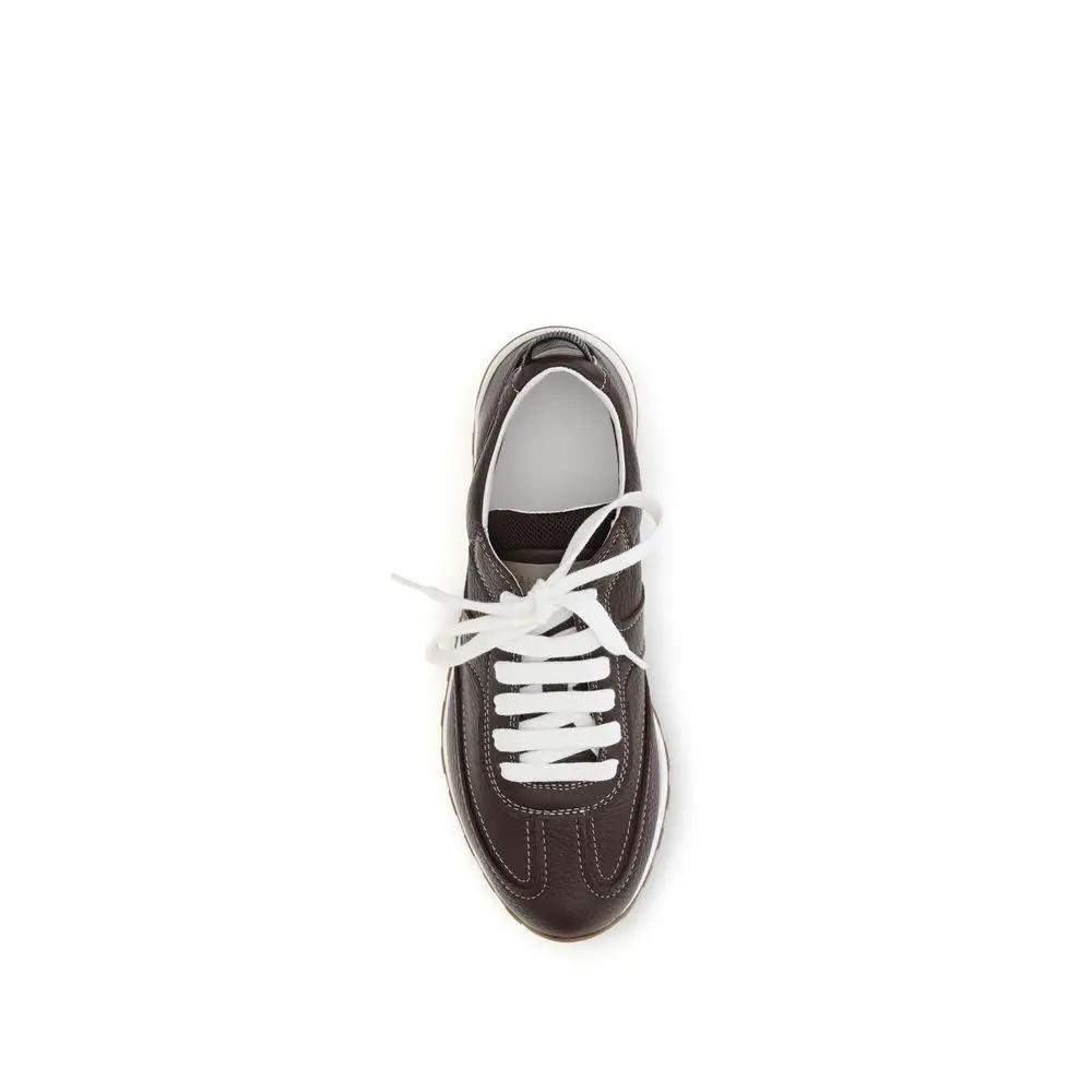 Brunello Cucinelli Sample Sale | Brunello Cucinelli Brown Calf Leather Bos Taurus Athletic Sneakers - | Designer outlet