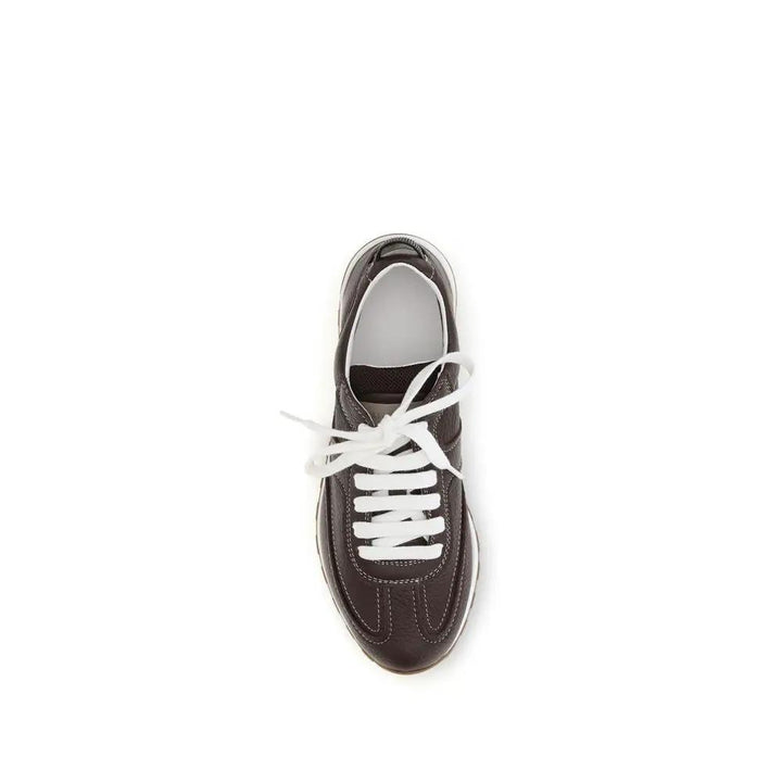 Brunello Cucinelli Sample Sale | Brunello Cucinelli Brown Calf Leather Bos Taurus Athletic Sneakers - | Designer outlet