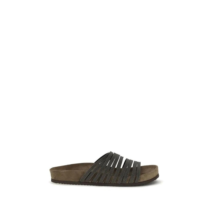 Brunello Cucinelli Sample Sale | Brunello Cucinelli Black Calf Leather Bos Taurus Flat Sandals - | Designer outlet
