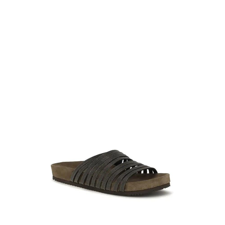 Brunello Cucinelli Sample Sale | Brunello Cucinelli Black Calf Leather Bos Taurus Flat Sandals - | Designer outlet