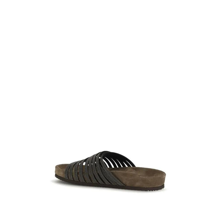 Brunello Cucinelli Sample Sale | Brunello Cucinelli Black Calf Leather Bos Taurus Flat Sandals - | Designer outlet