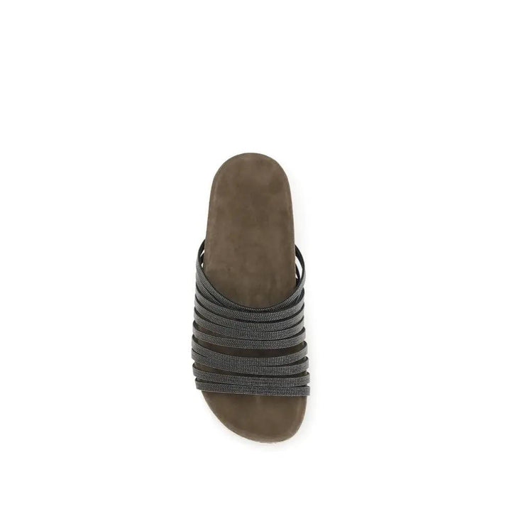 Brunello Cucinelli Sample Sale | Brunello Cucinelli Black Calf Leather Bos Taurus Flat Sandals - | Designer outlet