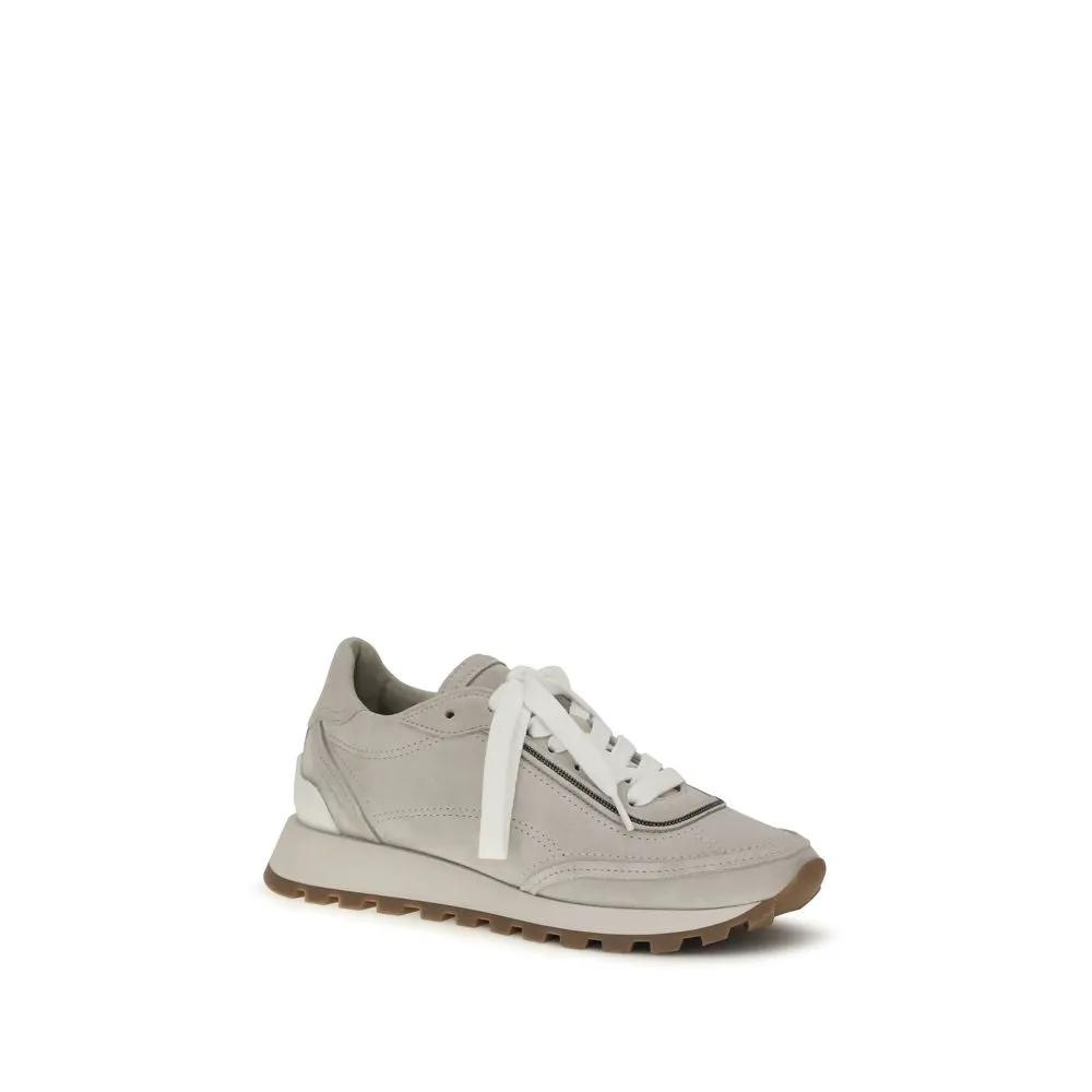 Brunello Cucinelli Sample Sale | Brunello Cucinelli Gray Calf Leather Bos Taurus Athletic Sneakers - | Designer outlet